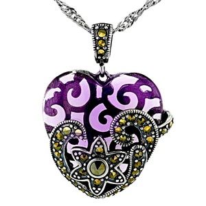 Gorgeous Crystal & Marcasite filigree heart necklace.